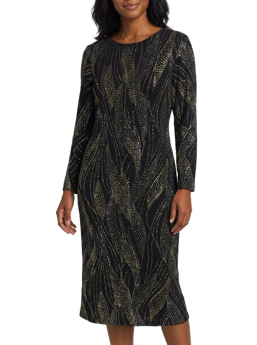 Vintage Willi of California Black Gold Metallic Midi Dress Women Size 12